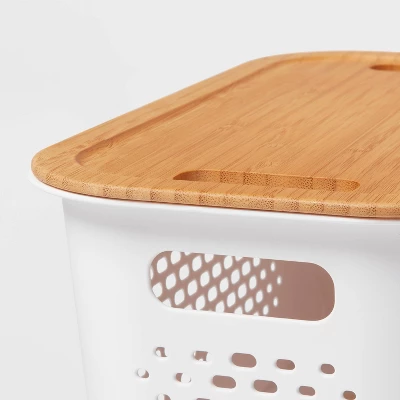 Narrow Bamboo Lid With Cutout Handles - Brightroom™: Decorative Storage Bin, Brown, No Assembly, 12.2" Height 3 Narrow Bamboo Lid With Cutout Handles - Brightroom™: Decorative Storage Bin, Brown, No Assembly, 12.2" Height - Image 2