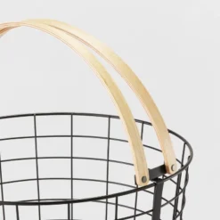 Round Black Wire With Natural Wood Handles Floor Basket - Brightroom™ -Organique Store GUEST 140412b5 2135 4e6e 98c4 f1bd6f7ce5f8