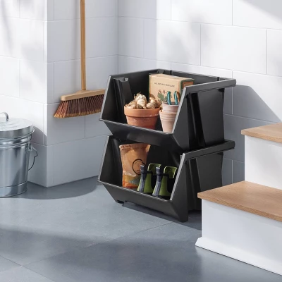 Large Open Front Stackable Storage Bin - Brightroom™: Black Polypropylene Utility, 10.75 Volume, 20.3" Width 3 Large Open Front Stackable Storage Bin - Brightroom™: Black Polypropylene Utility, 10.75 Volume, 20.3" Width