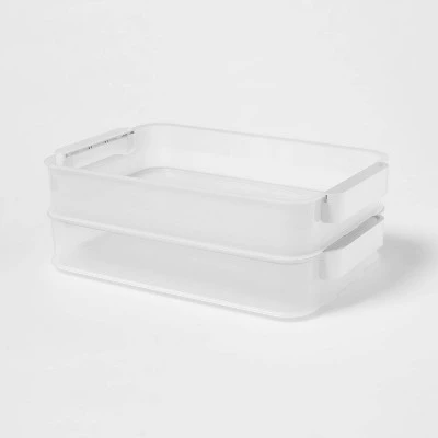 Click In Place 6.7qt Clear Shallow Plastic Storage Bin With White Latch For Home And Office Organization - Brightroom™ 5 Click In Place 6.7qt Clear Shallow Plastic Storage Bin With White Latch For Home And Office Organization - Brightroom™ - Image 3