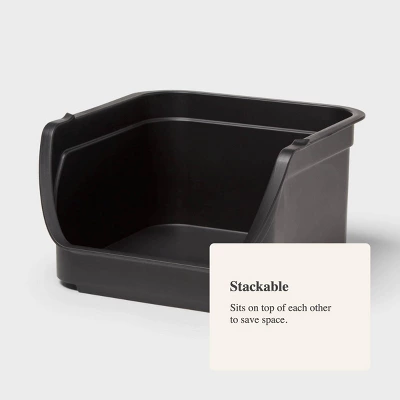 4.6qt Open Front Stackable Storage Bin - Brightroom™: Portable Black Utility, Universal Storage, 5" Height 5 4.6qt Open Front Stackable Storage Bin - Brightroom™: Portable Black Utility, Universal Storage, 5" Height - Image 3