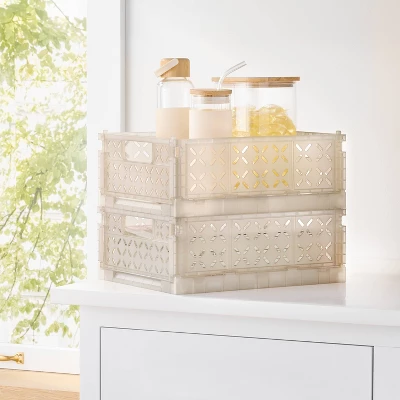 Rectangular Plastic Foldable Medium Crate Gray - Brightroom™ 3 Rectangular Plastic Foldable Medium Crate Gray - Brightroom™