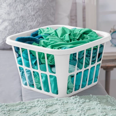 1.25bu Laundry Basket White - Brightroom™: Plastic Clothes Hamper With Built-In Handles, Medium Size, Portable Storage 4 1.25bu Laundry Basket White - Brightroom™: Plastic Clothes Hamper With Built-In Handles, Medium Size, Portable Storage - Image 2