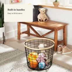 Round Black Wire With Natural Wood Handles Floor Basket - Brightroom™ -Organique Store GUEST 531efaff 169e 49d9 b5e7 00e6d8495d4f