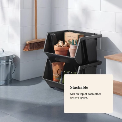 Large Open Front Stackable Storage Bin - Brightroom™: Black Polypropylene Utility, 10.75 Volume, 20.3" Width 5 Large Open Front Stackable Storage Bin - Brightroom™: Black Polypropylene Utility, 10.75 Volume, 20.3" Width - Image 3