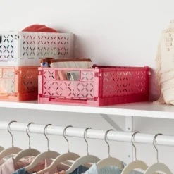 Rectangular Plastic Foldable Medium Crate Pink - Brightroom™