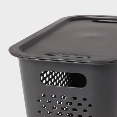 Narrow Large Decorative Plastic Bin Black - Brightroom™: Modern Storage With Cut-Out Handles, 13" Cube Compatible 4 Narrow Large Decorative Plastic Bin Black - Brightroom™: Modern Storage With Cut-Out Handles, 13" Cube Compatible - Image 2