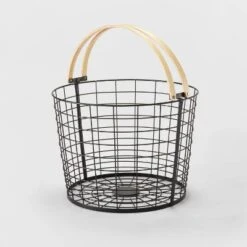 Round Black Wire With Natural Wood Handles Floor Basket - Brightroom™ -Organique Store GUEST 96a85611 d85f 4469 95c9 38a133b60f86