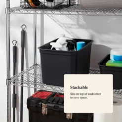 26.2qt Heavy Duty Storage Bin - Brightroom™: Black Plastic, Stackable & Portable, Universal Storage Solution -Organique Store GUEST a8ee8675 23e8 46ff 8b08 25af49e86b6d