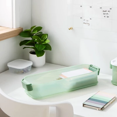 Click In Place 3qt Shallow Slim Plastic Storage Bin For Home And Office Organization Green Tint - Brightroom™ 3 Click In Place 3qt Shallow Slim Plastic Storage Bin For Home And Office Organization Green Tint - Brightroom™