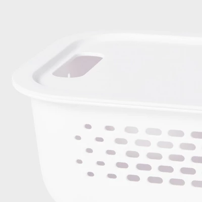 Narrow Small Decorative Plastic Bin White - Brightroom™: Modern Storage With Cut-Out Handles, 13" Cube Compatible 4 Narrow Small Decorative Plastic Bin White - Brightroom™: Modern Storage With Cut-Out Handles, 13" Cube Compatible - Image 2